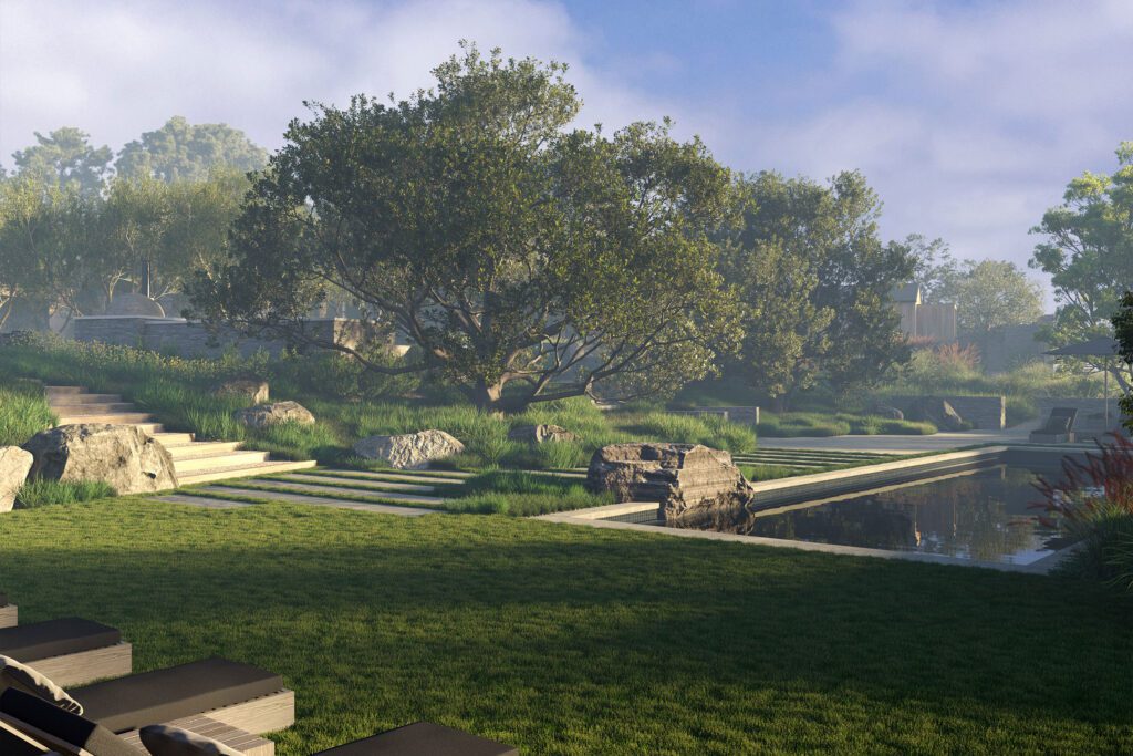 Eric Olsen Design 3D architectural foggy morning rendering in Carmel, CA