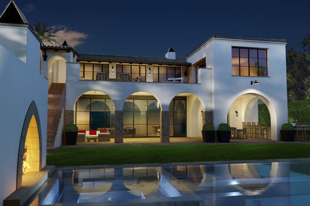 Robert Sinclair, Architect 3D architectural night rear rendering in Beverly Hills, CA